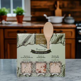 Zestaw Risotto 3x 120g - z cukinią, pomidorowe, borowikowe + drewniana łyżka