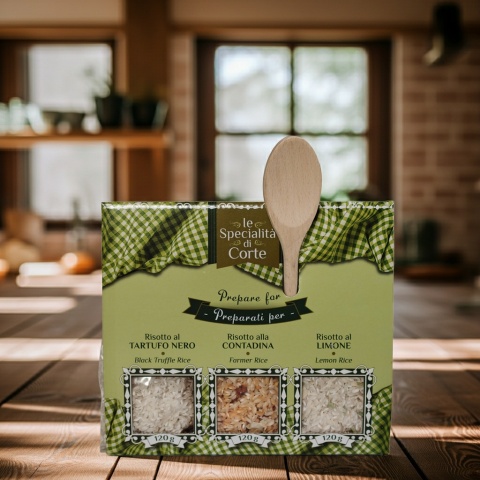 Zestaw Risotto 3x 120g - cytrynowe, alla Contadina, truflowe + drewniana łyżka